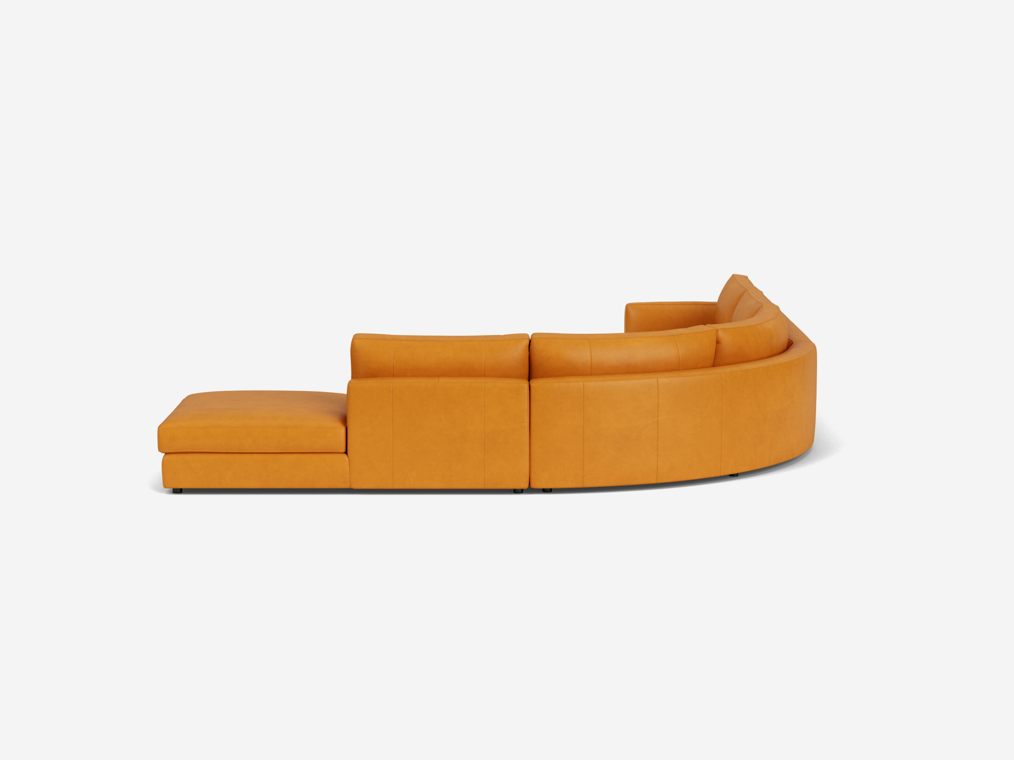 Back view of left hand facing orange leather sectional sofa